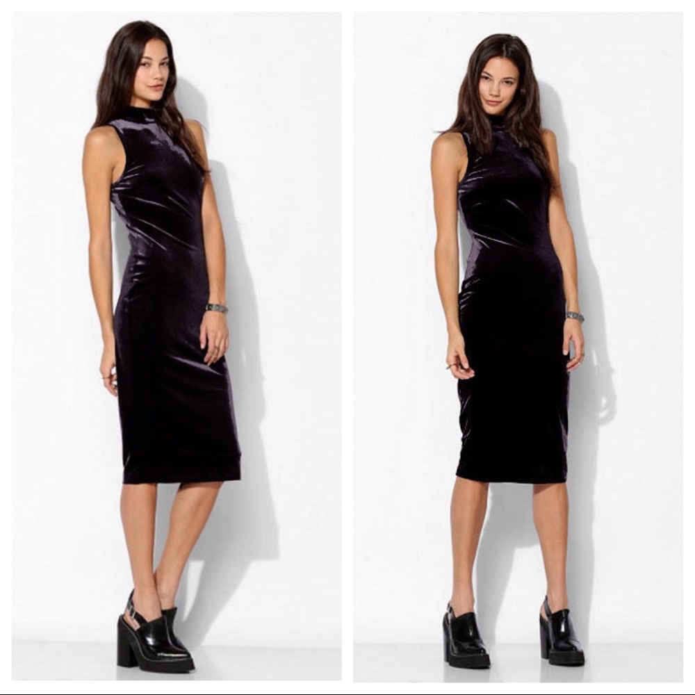 Velvet Bodycon Midi Cocktail Dress Glamorous Sophisticated Formal Audrey Hepburn
